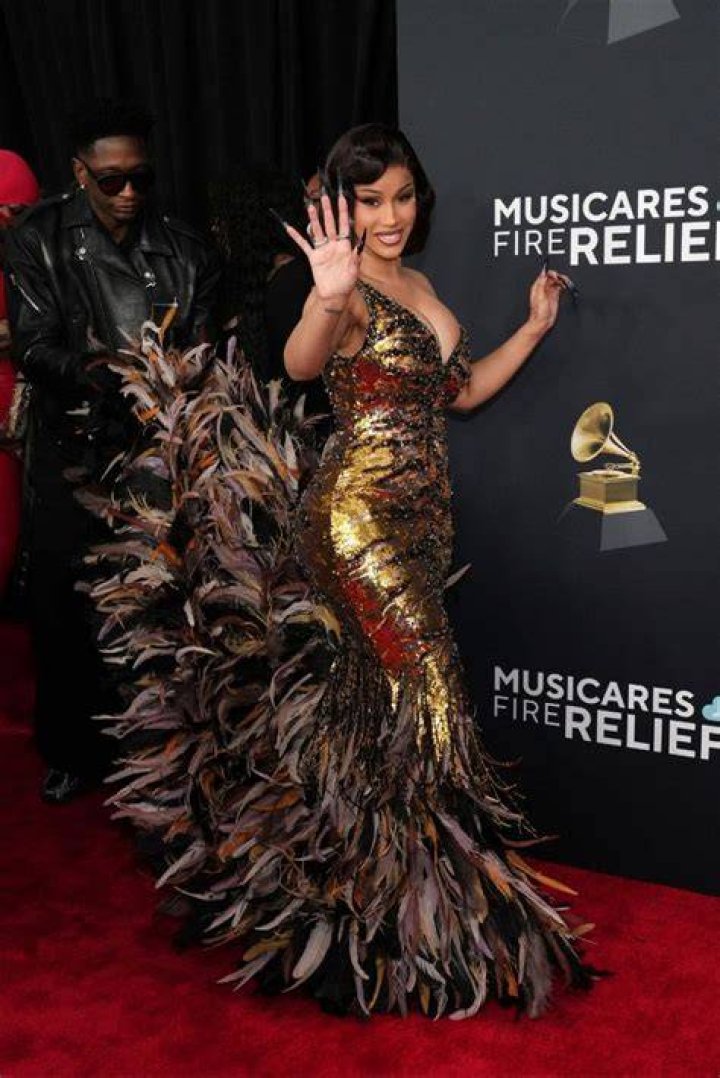 Cardi B dressed in custom Rey Ortiz outfit