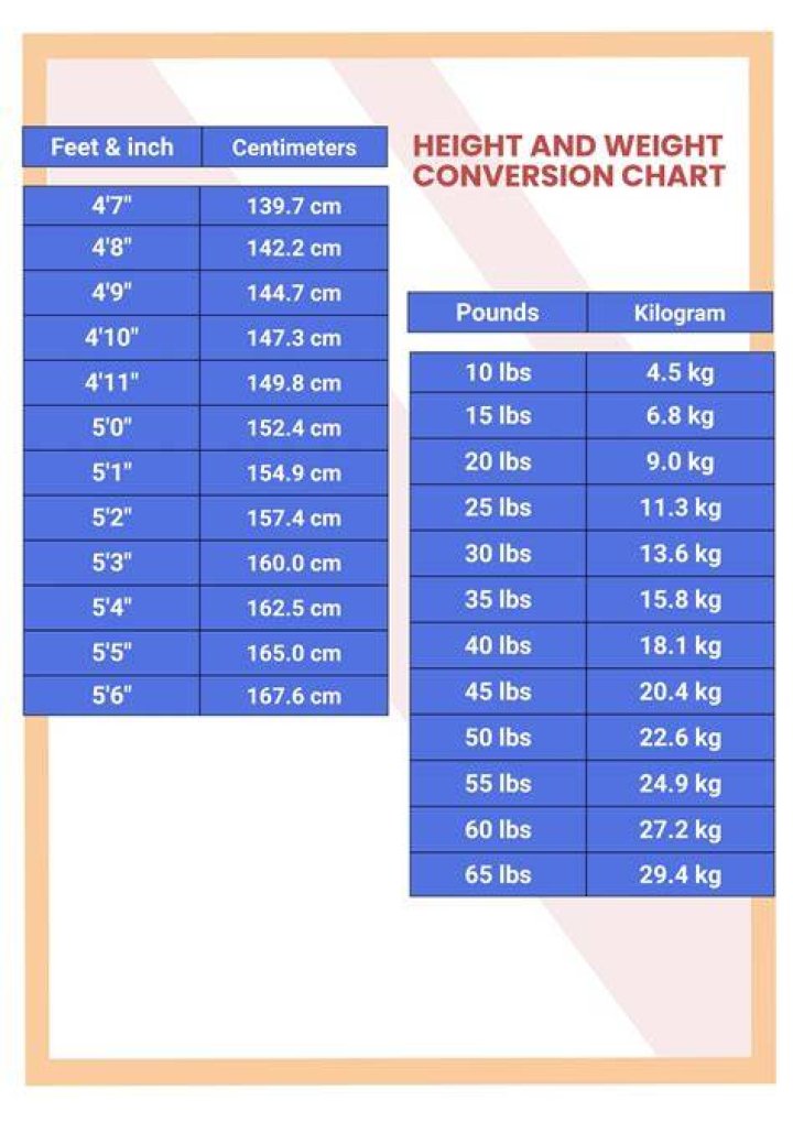 Height & Weight conversion charts fivetwodiet