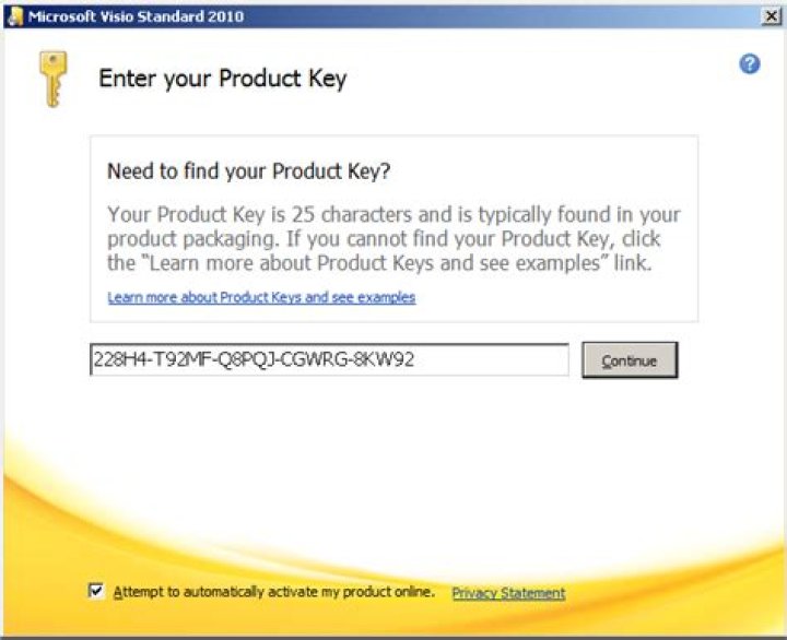 How do I activate my Visio 2010 product key?