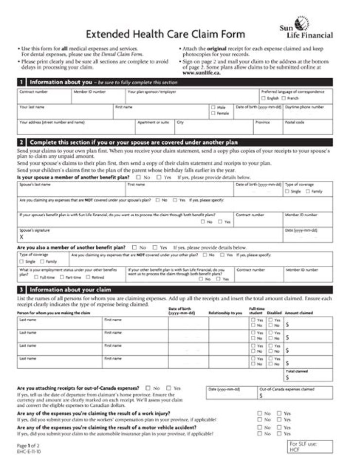 How do I fill out a Sun Life claim form?