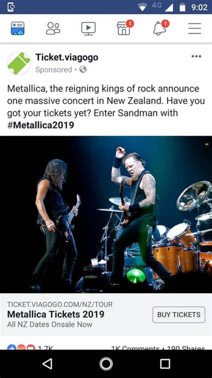 Kiwi warns Metallica ticket buyers about Viagogo's 'misleading' Facebook ad