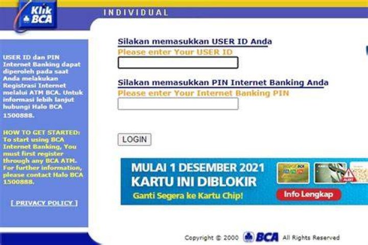 Klikbca Individual, Banking Bank BCA
