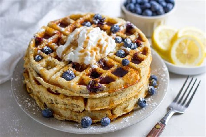 Lemon Blueberry Ricotta Waffles With Two Spoons