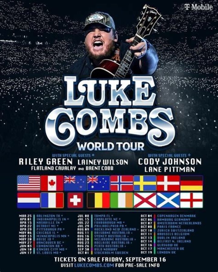 Luke Combs Sets 2023 World Tour With Lainey Wilson, Cody Johnson