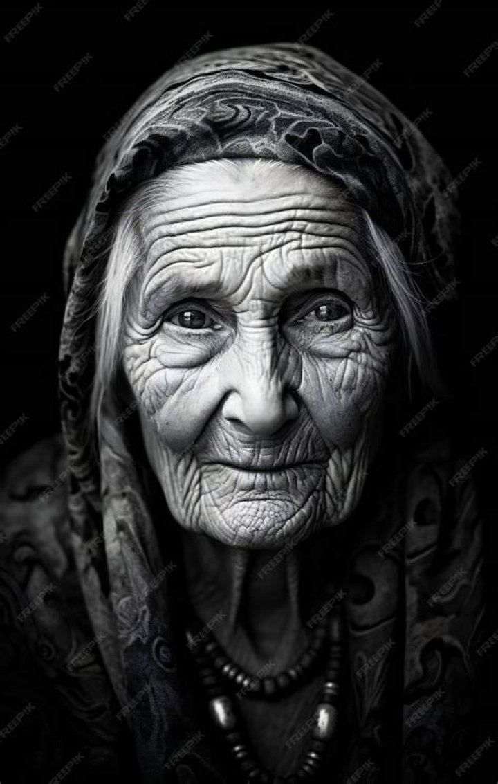 Portrait of an old woman without teeth, Stock Photo, Picture And Low
