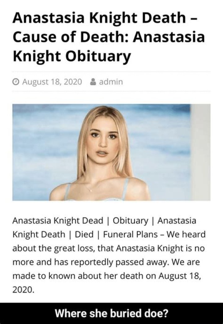 Revealed: Anastasia Knights Death Cause