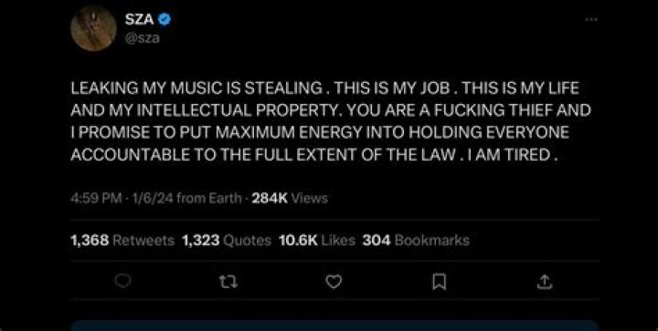 SZA Addresses Unreleased Music Leaked On Spotify