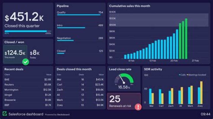 What are dashboards used for in Salesforce?