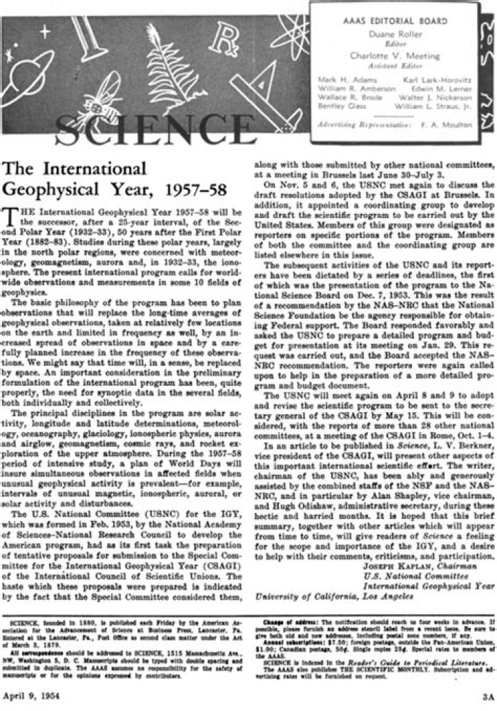 What is a result of the International Geophysical Year 1957 58?